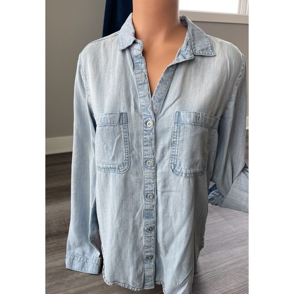 Cloth And Stone Blue Lyocell Button Up Shirt Size S Long Sleeve Soft A7